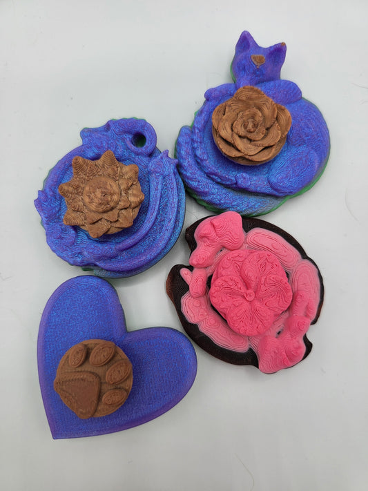 Keychain Fidget Spinners | Fox, Dragon, Dog, or Heart Paw | 3D Print