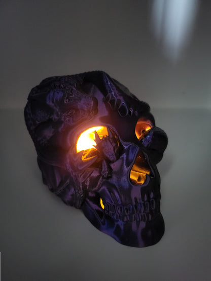 Dragon Wrapped Skull LED Tea Light Candle Display | 3D Print