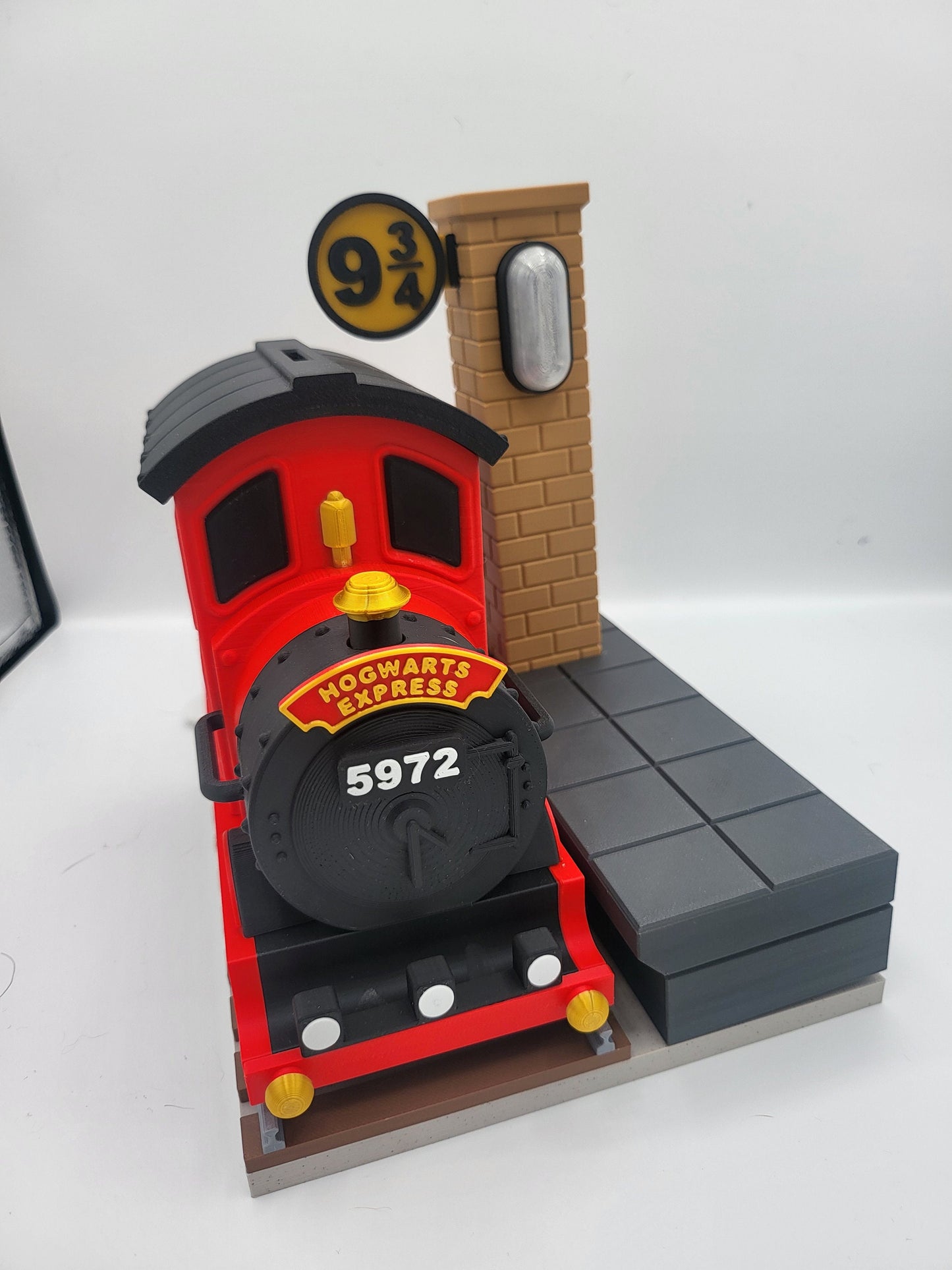 Chibi Fantasy Train Platform with Train Money Bank and Small Lit Column | 3D Print