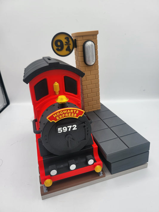 Chibi Fantasy Train Platform with Train Money Bank and Small Lit Column | 3D Print