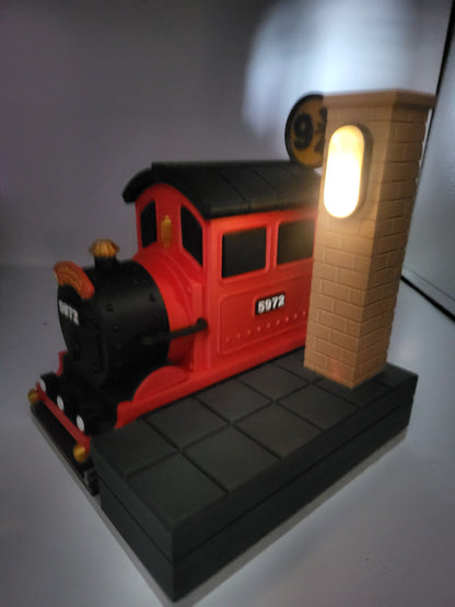 Chibi Fantasy Train Platform with Train Money Bank and Small Lit Column | 3D Print