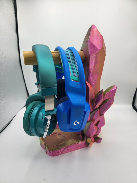 Crystal Headphone Stand and Trinket Tray Compatible with Two Sets of Headphones | 3D Print