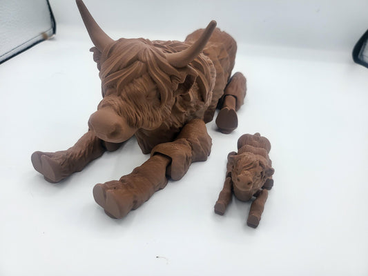 Highland Cow Articulated Flexi Regular or Baby (or adorable pair) | 3D Print
