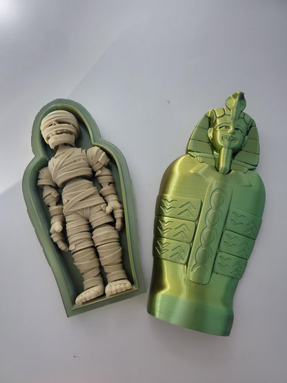 Spooky Halloween Mummy with Optional Sarcophagus Articulated 3D Print