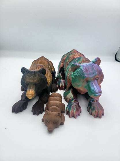 Grizzly Bear Articulated Flexi 3D Print - Baby, Medium, Large or a Family Set | 3D Print
