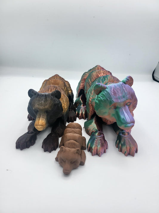 Grizzly Bear Articulated Flexi 3D Print - Baby, Medium, Large or a Family Set | 3D Print