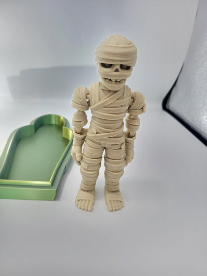 Spooky Halloween Mummy with Optional Sarcophagus Articulated 3D Print