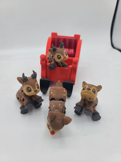 Christmas Flexi Reindeer with Optional Sleigh (Four Styles Available) | 3D Print