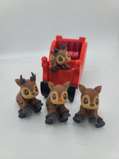 Christmas Flexi Reindeer with Optional Sleigh (Four Styles Available) | 3D Print