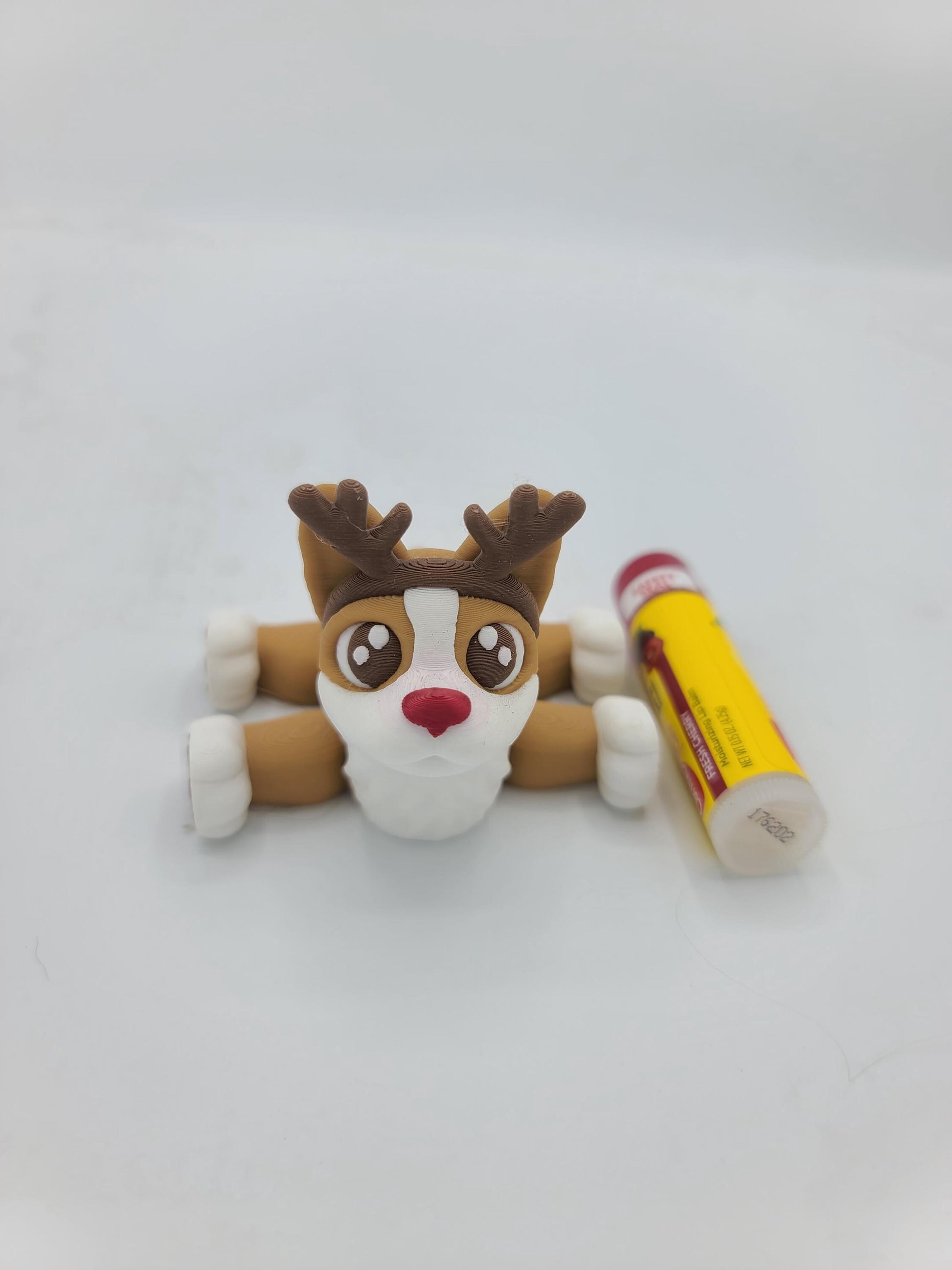 Close-up of corgi Rudolph face — cute Christmas reindeer gift