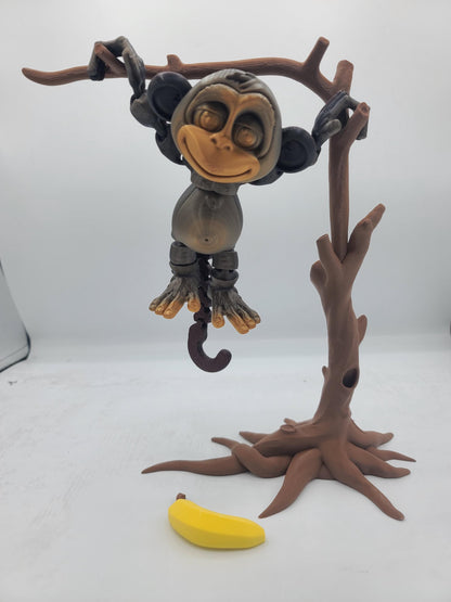 Flexi Silly Articulated Monkey with Optional Banana and Tree 3D Print