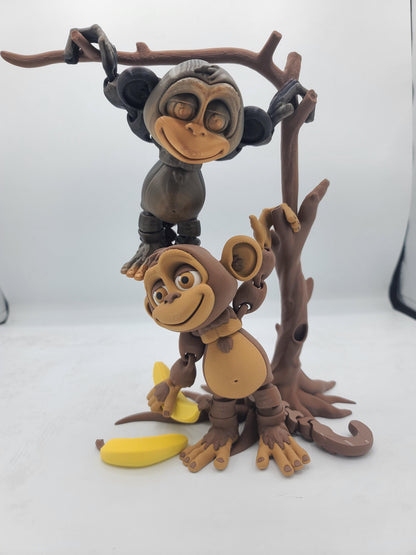 Flexi Silly Articulated Monkey with Optional Banana and Tree 3D Print