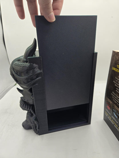 See No Evil Dragon Book Nook with Slide Storage Compartment | Fantasy Book Display 3D Print