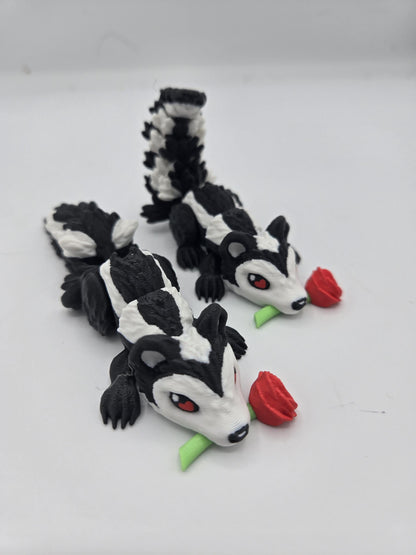 Flexi Cute Heart Eyes Flower Holding Skunk 3D Print