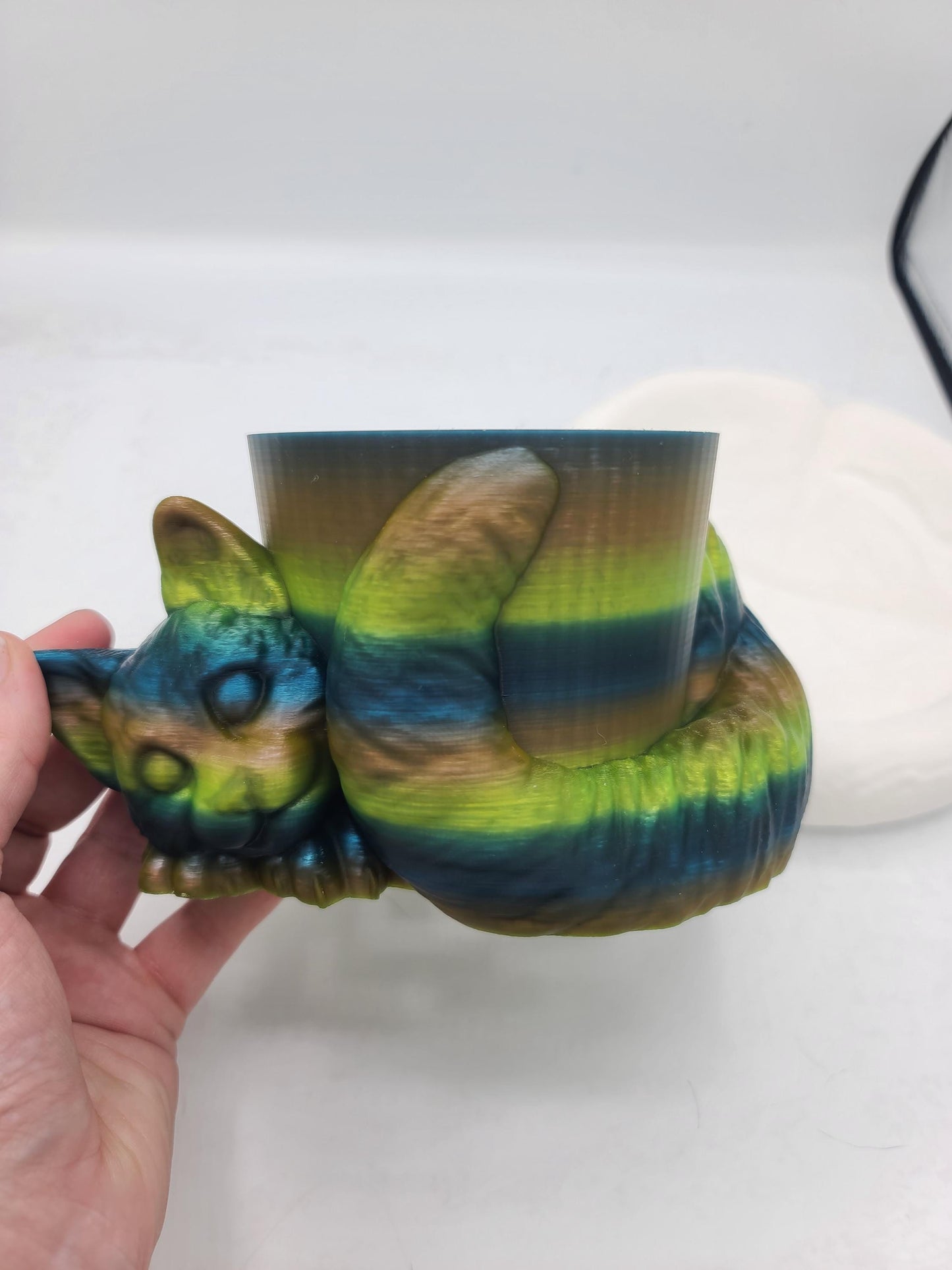 Cute Cozy Sleeping Cat Indoor Planter on a Drainage "Pillow" 3D Print