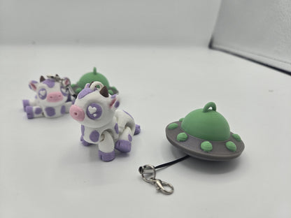 Kawaii UFO Cow Abduction Keychain 3D Print