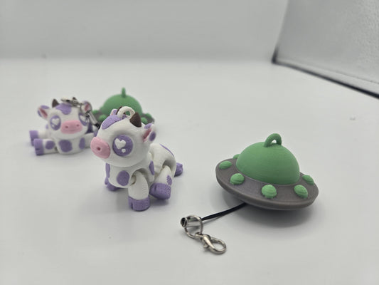 Kawaii UFO Cow Abduction Keychain 3D Print