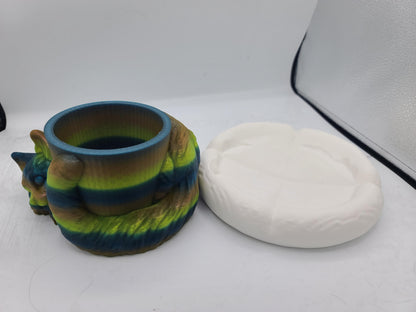 Cute Cozy Sleeping Cat Indoor Planter on a Drainage "Pillow" 3D Print