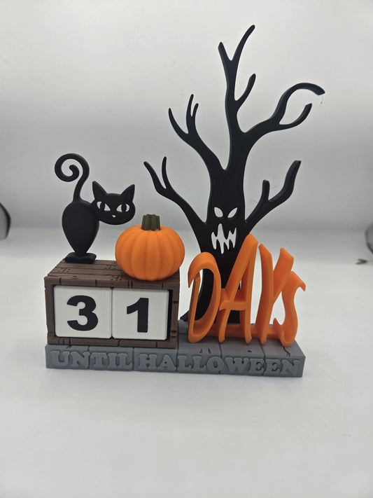 Countdown to Halloween Spooky Black Cat and Haunted Tree | 3D Print