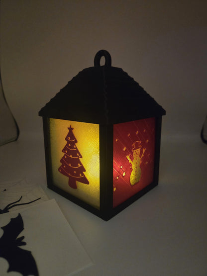Holiday LED Tea Light Lantern | Two Holidays Available - Halloween with Spider and Bat Sides or Christmas with Snowflake and Tree | 3D Print