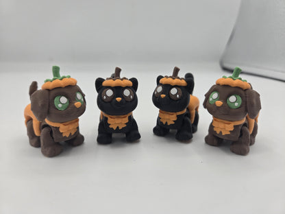 Cute Halloween Pumpkin Puppy or Kitty Articulated Flexi | 3D Print