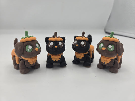 Cute Halloween Pumpkin Puppy or Kitty Articulated Flexi | 3D Print
