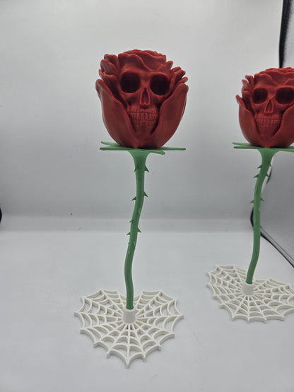 Skull Rose with Spiderweb Stand Decor | Unique Gift Idea | 3D Print