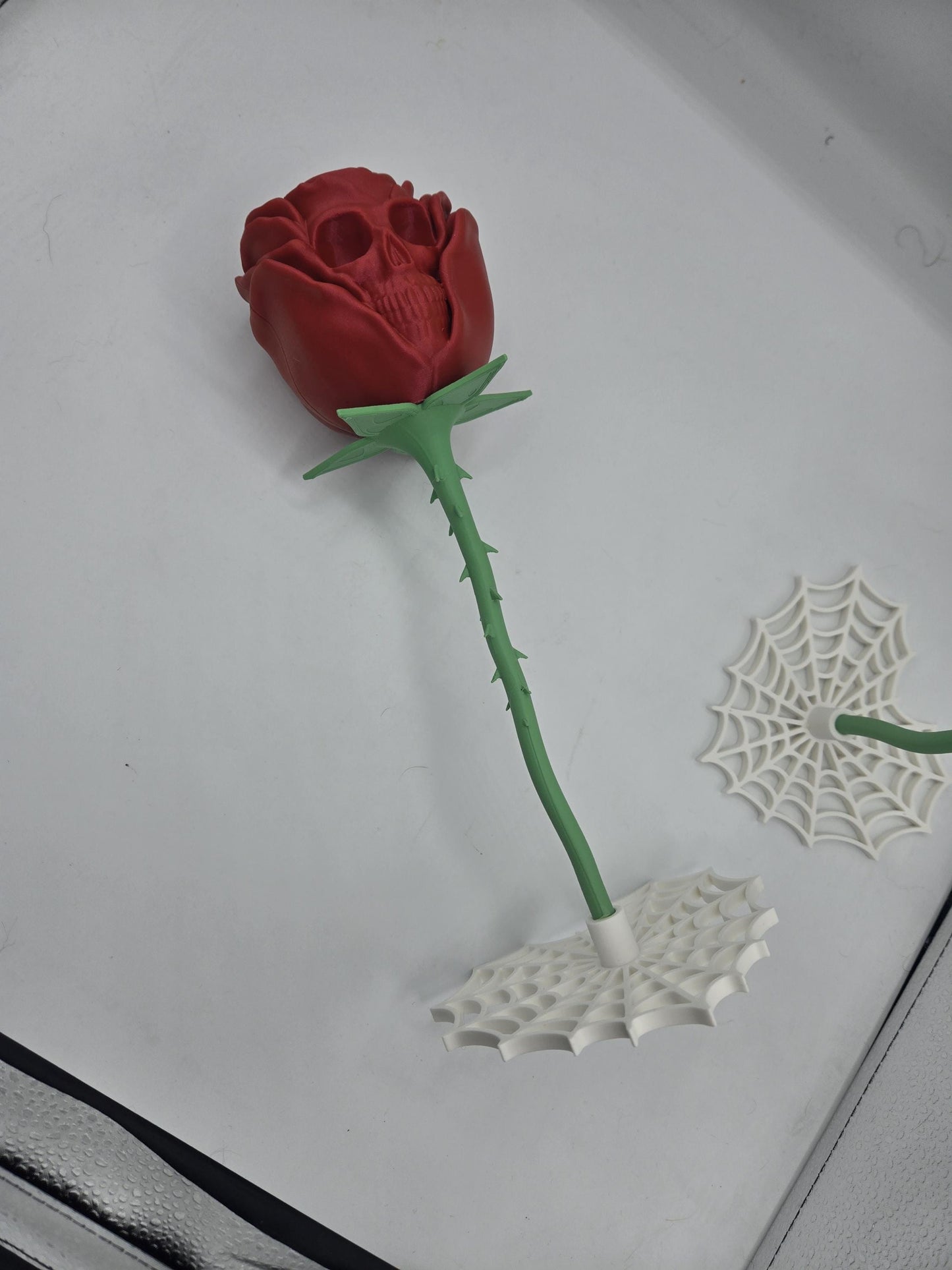 Skull Rose with Spiderweb Stand Decor | Unique Gift Idea | 3D Print