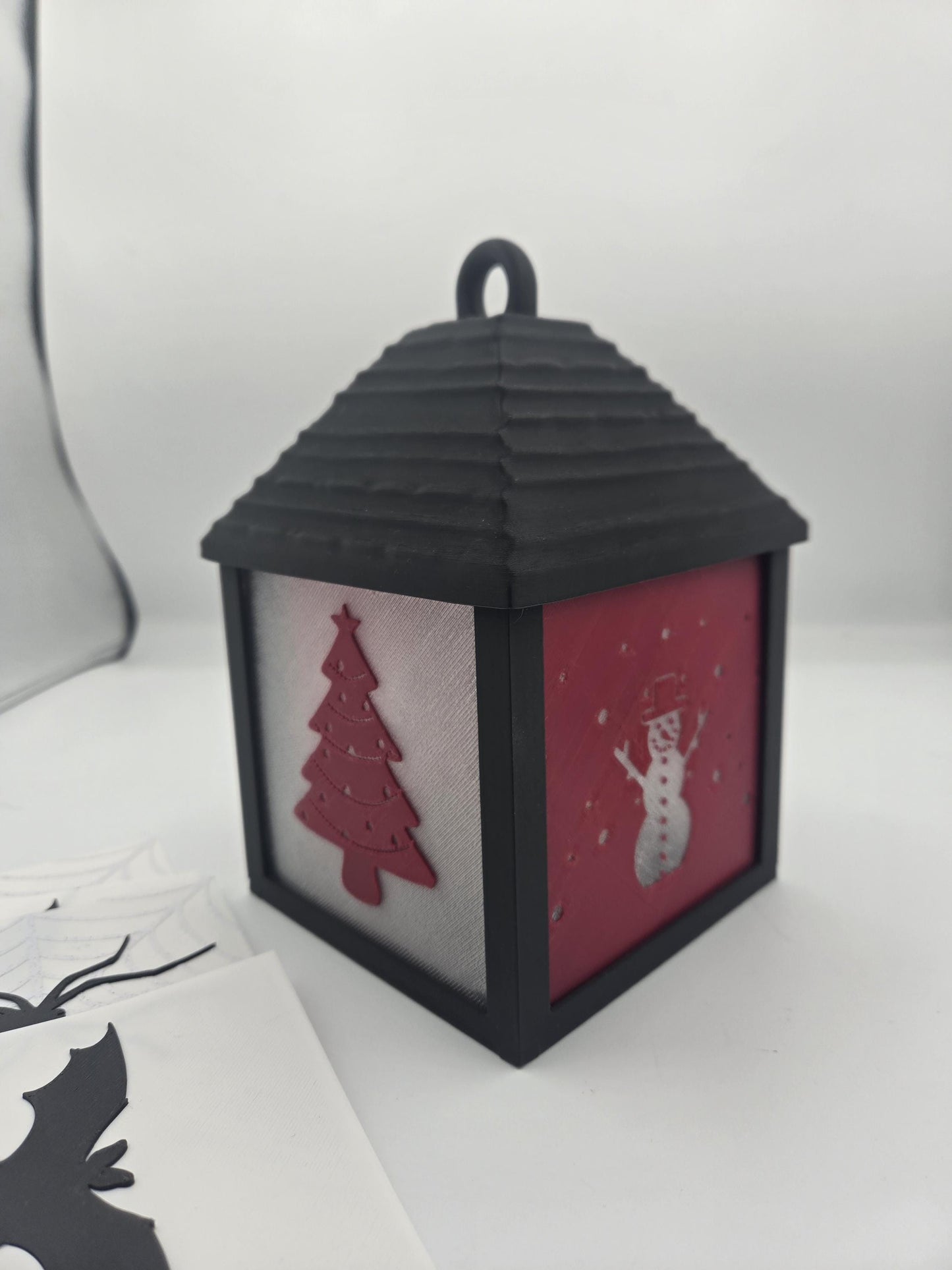 Holiday LED Tea Light Lantern | Two Holidays Available - Halloween with Spider and Bat Sides or Christmas with Snowflake and Tree | 3D Print