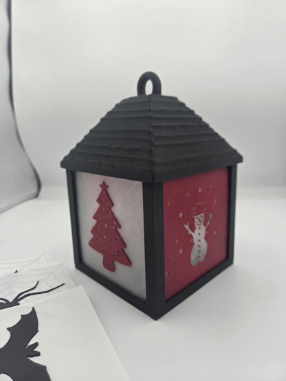 Holiday LED Tea Light Lantern | Two Holidays Available - Halloween with Spider and Bat Sides or Christmas with Snowflake and Tree | 3D Print