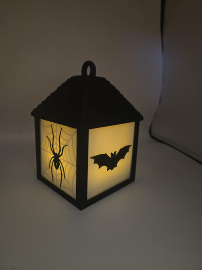 Holiday LED Tea Light Lantern | Two Holidays Available - Halloween with Spider and Bat Sides or Christmas with Snowflake and Tree | 3D Print