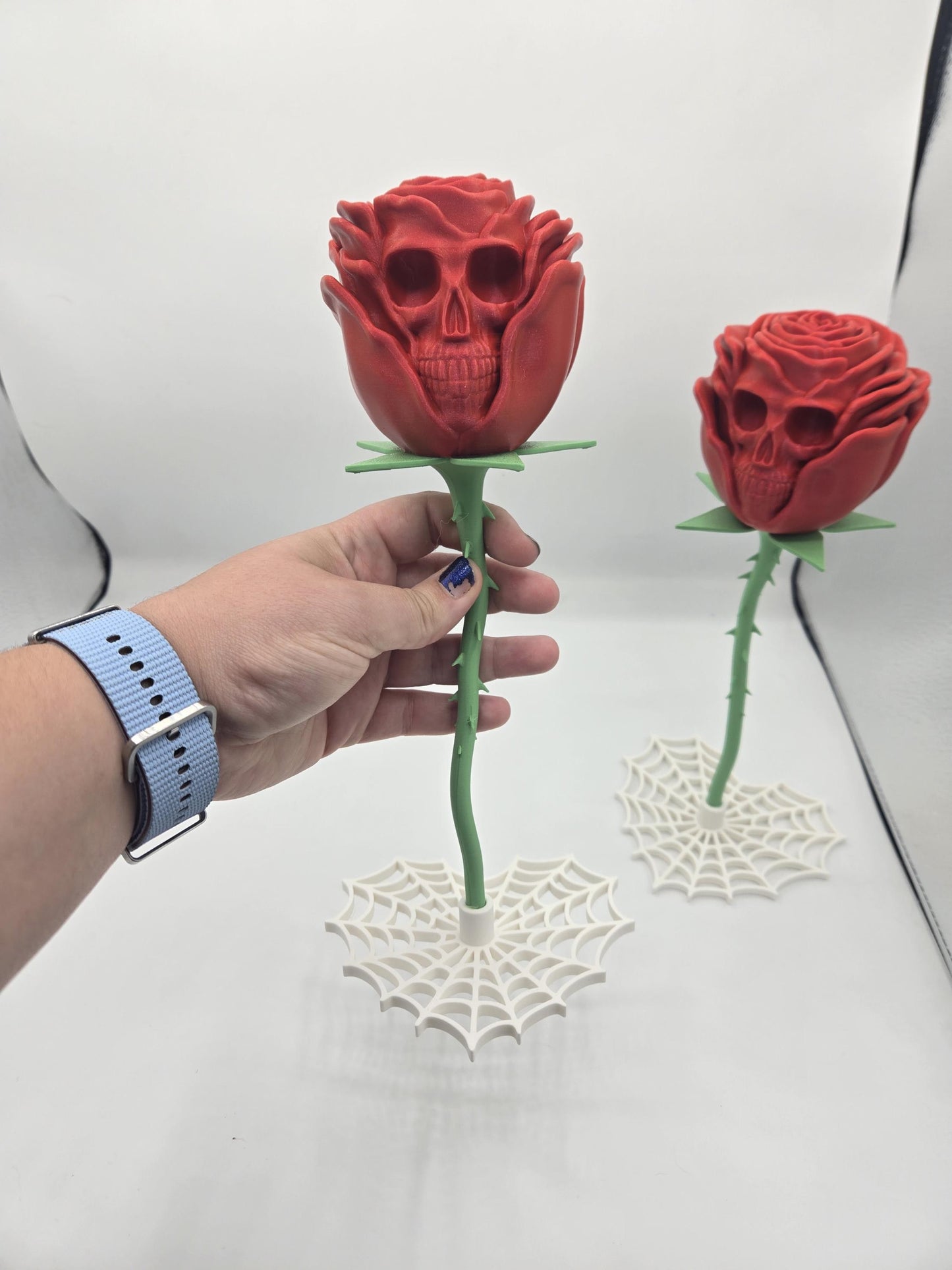 Skull Rose with Spiderweb Stand Decor | Unique Gift Idea | 3D Print