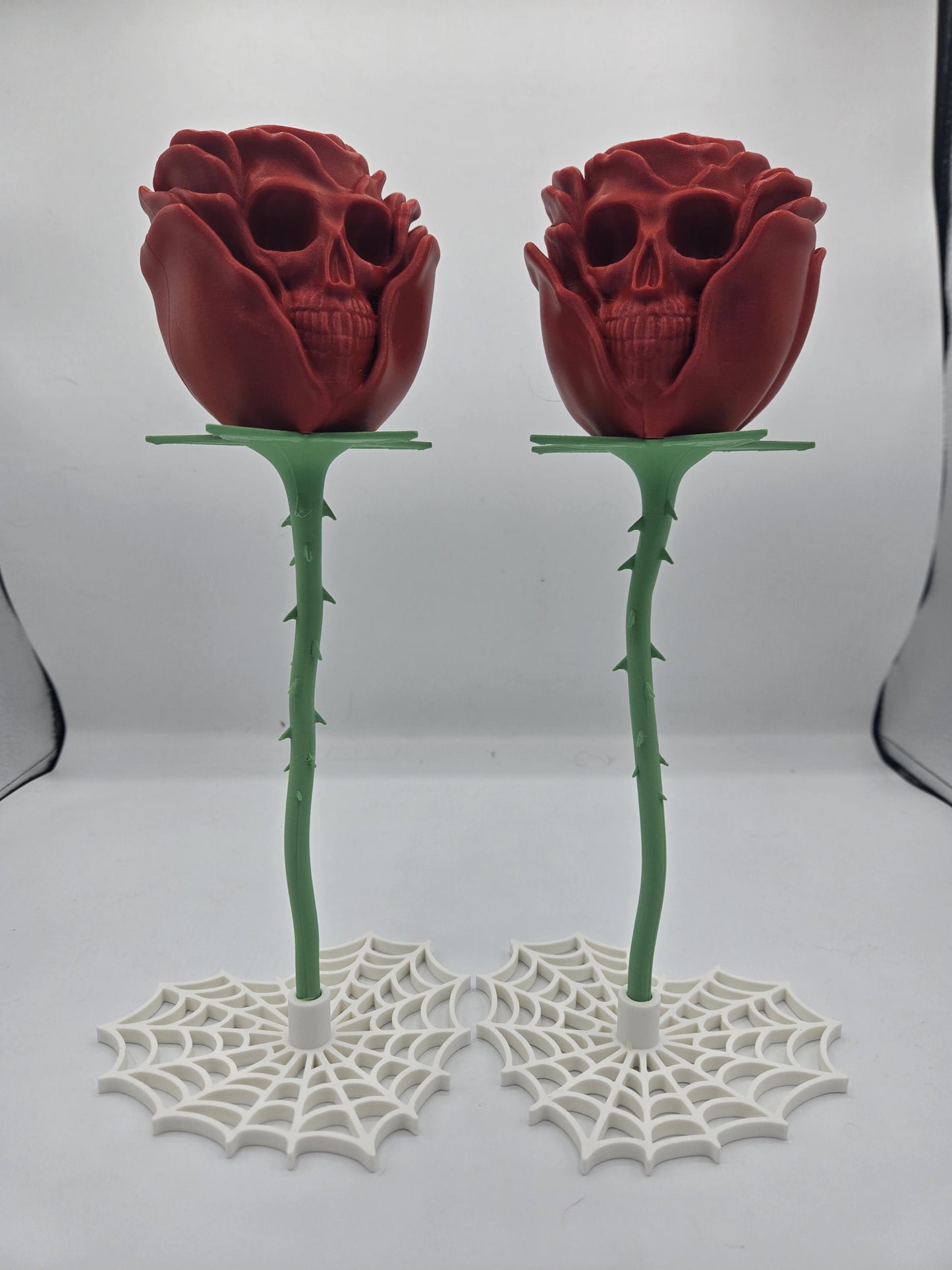 Skull Rose with Spiderweb Stand Decor | Unique Gift Idea | 3D Print