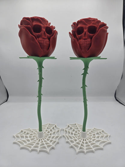 Skull Rose with Spiderweb Stand Decor | Unique Gift Idea | 3D Print