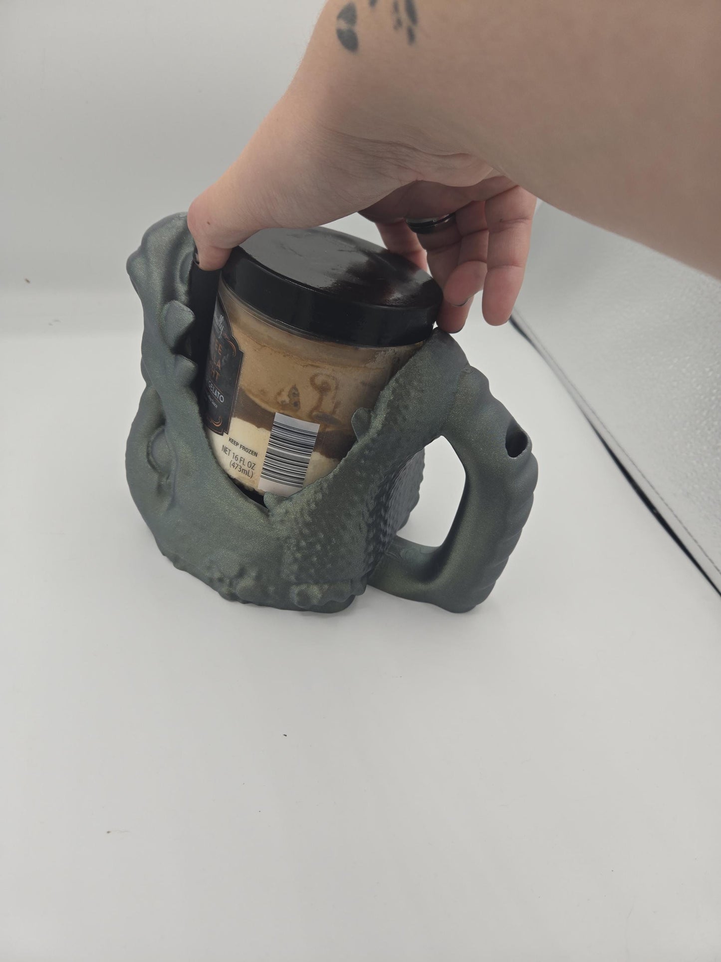 Dragon Mouth Ice Cream Pint Holder with Spoon Slot 3D Print