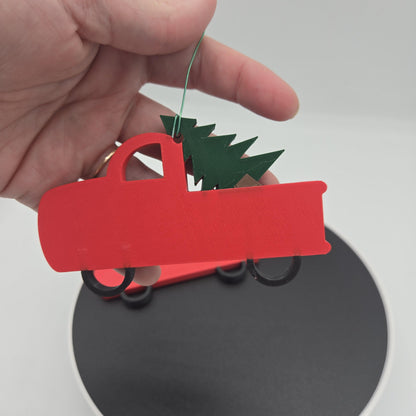 Red Truck with Christmas Tree Festive Ornament 3D Print