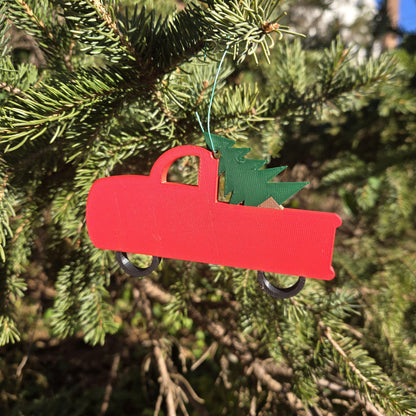 Red Truck with Christmas Tree Festive Ornament 3D Print