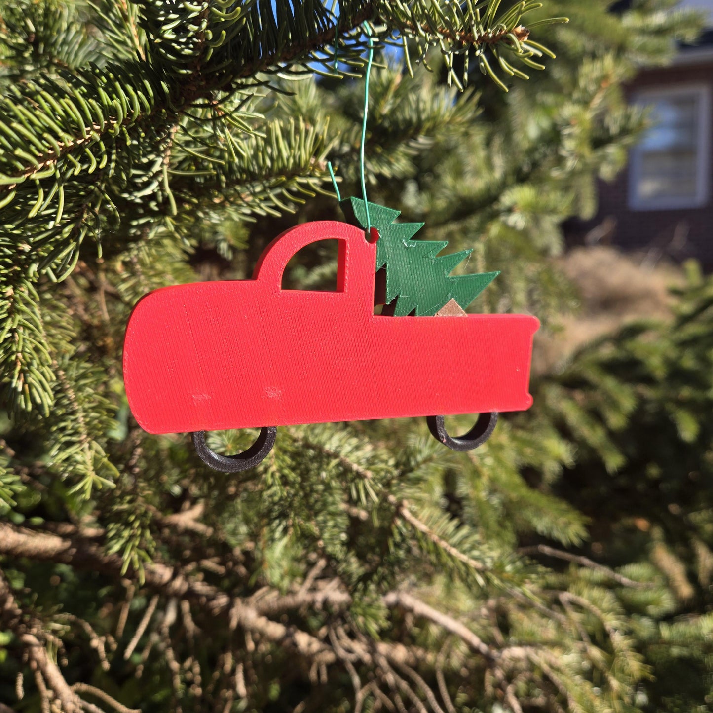 Red Truck with Christmas Tree Festive Ornament 3D Print