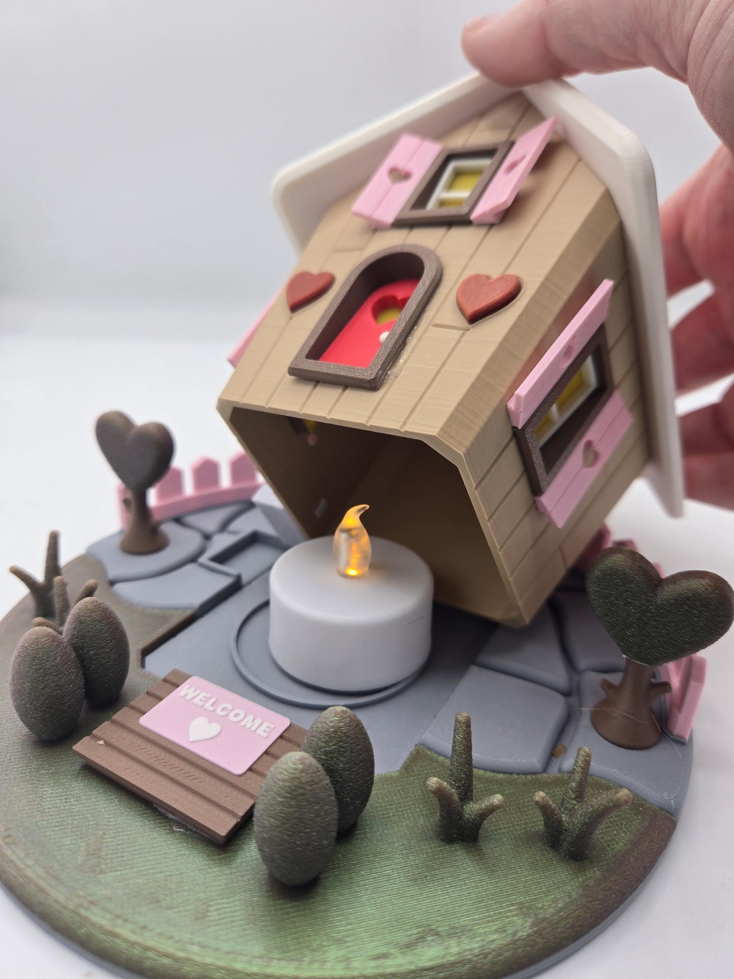 Love Shack Valentine's Day Themed Fairy House LED Tea Light Display 3D Print