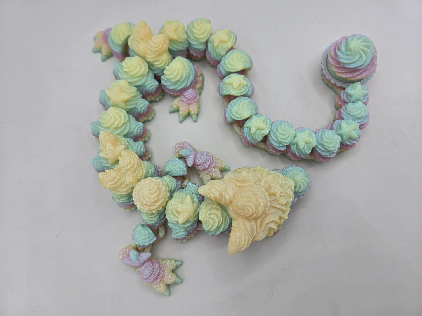 Birthday Dragon Cupcake Flexi with Mechanical Key Clicker Tail 3D Print