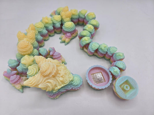 Birthday Dragon Cupcake Flexi with Mechanical Key Clicker Tail 3D Print