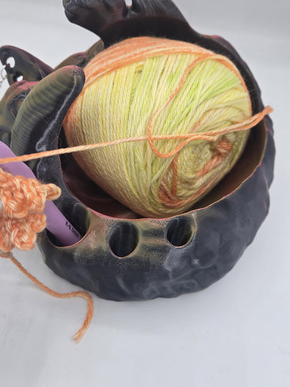 Cat Yarn Bowl with Hook Storage Spaces and Stitch Marker Holes | 3D Print
