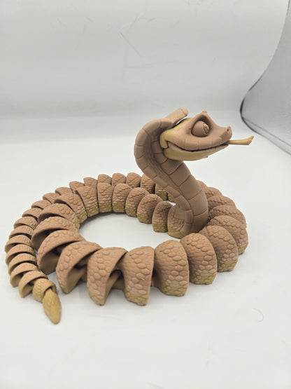 King Cobra Flexi Articulated Snake 3D print shown in multiple available filament color options