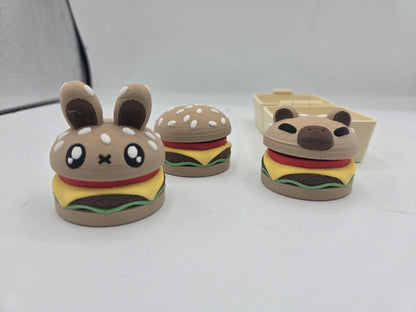 Kawaii Animal Burger Mechanical Key Fidget Clicker with Optional Burger Box 3D Print