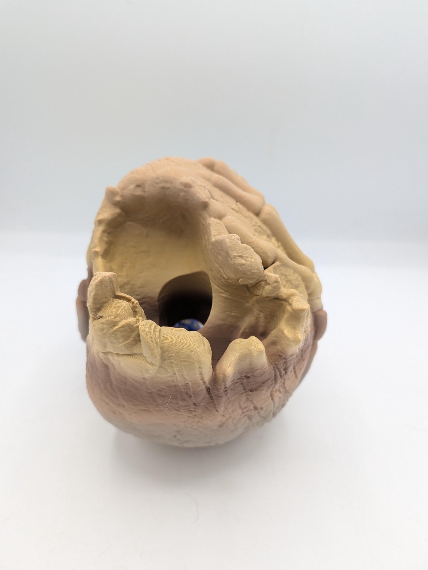 Back of the skull dice tower showing the dice drop opening at the top of the skull