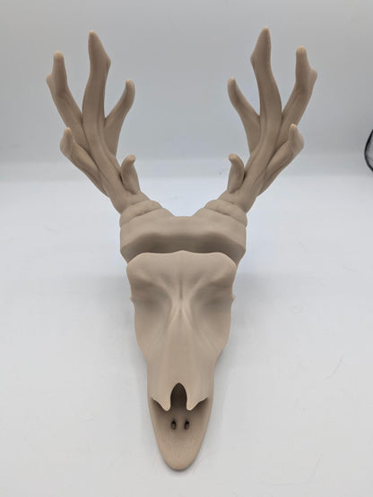 Deer skull glasses holder and jewelry stand 3D print in beige — front view with branching antlers