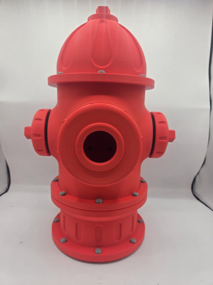 Fire Hydrant Themed Bird House 3D print front view with round entrance hole in classic red