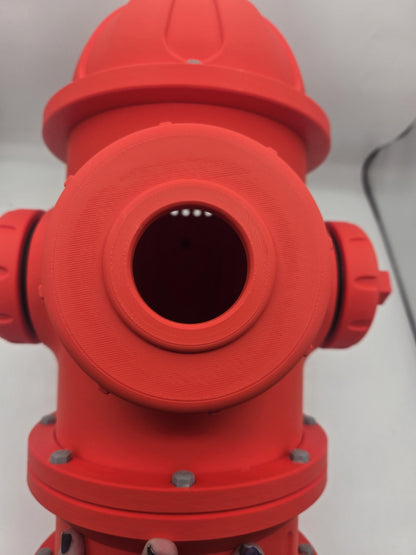 Fire Hydrant Themed Bird House 3D print close-up of entrance hole showing interior ventilation holes