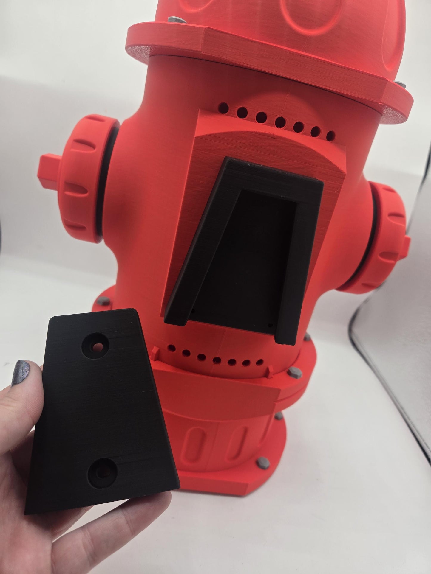 Fire Hydrant Themed Bird House 3D print rear view with two-part slide-on mounting bracket for post or fence