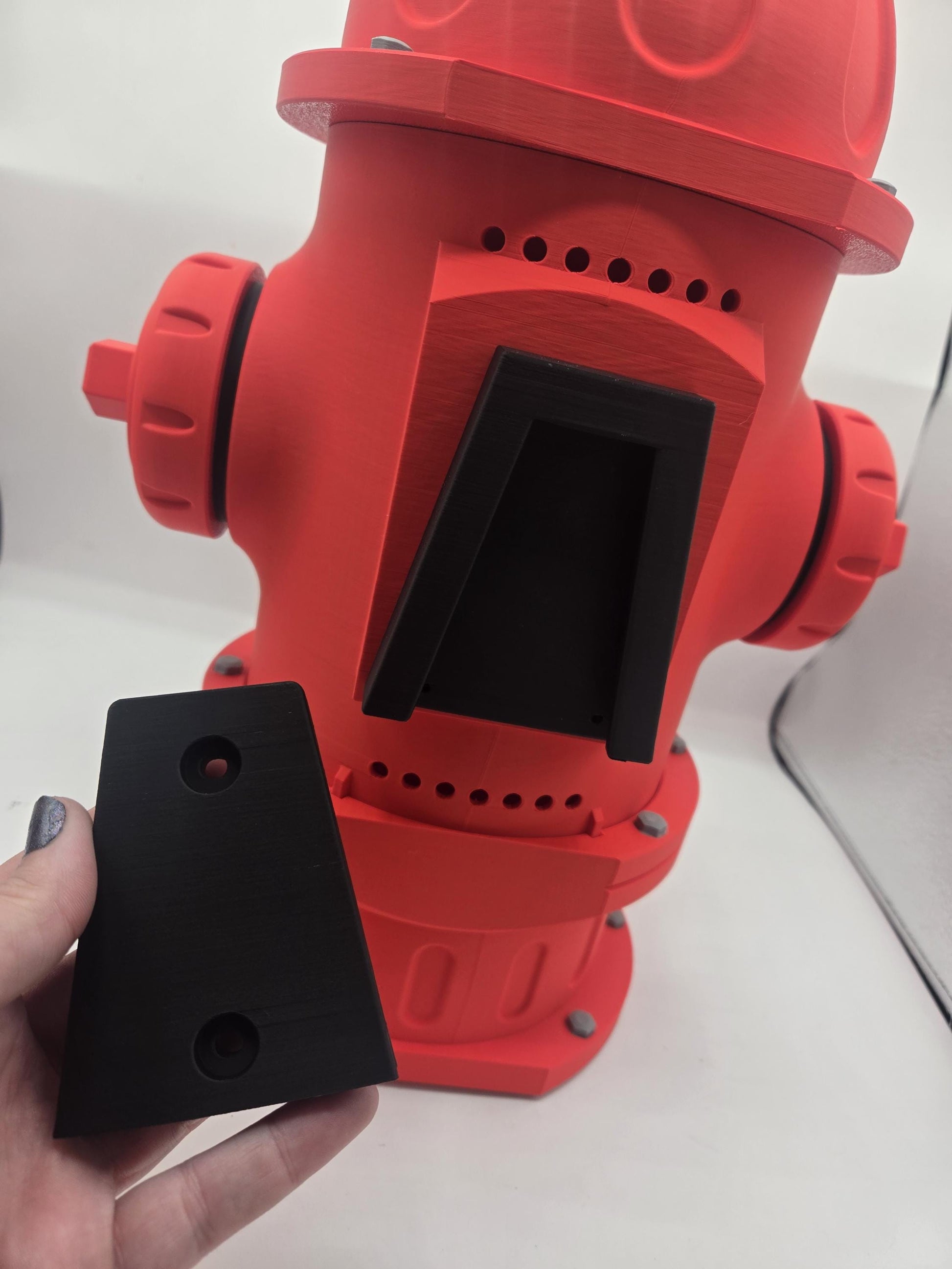Fire Hydrant Themed Bird House 3D print rear view with two-part slide-on mounting bracket for post or fence